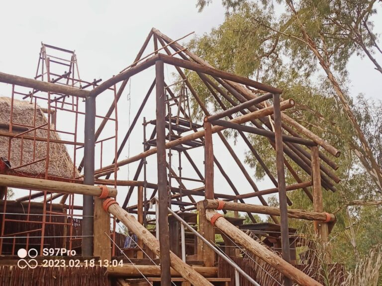 Construction workers assembling steel structures